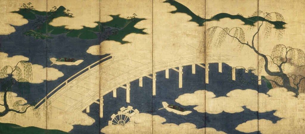 《柳橋柴舟図屏風》（右隻）江戸・17世紀　泉屋博古館