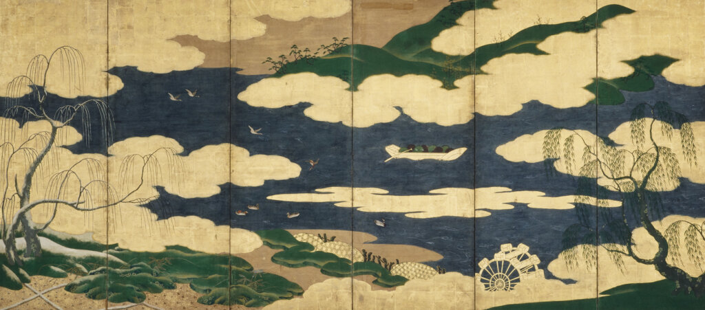 《柳橋柴舟図屏風》（左隻）江戸・17世紀　泉屋博古館