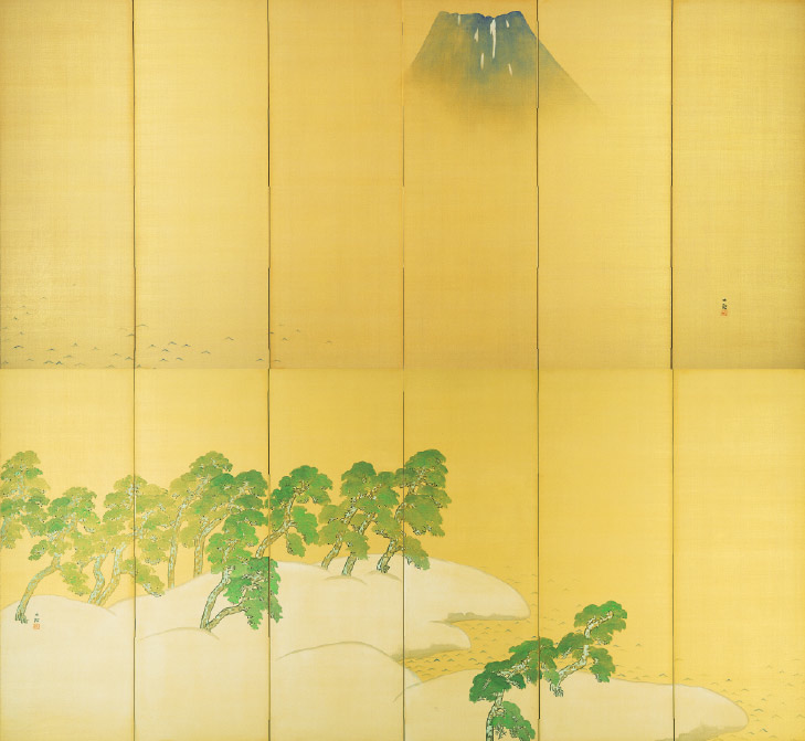 「三保之富士・松原」六曲一双屏風（上下）横山大観