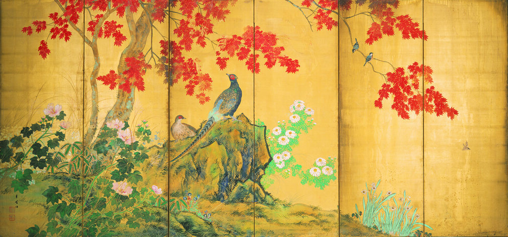 「四季花鳥図」六曲一双(左隻)朝見香城