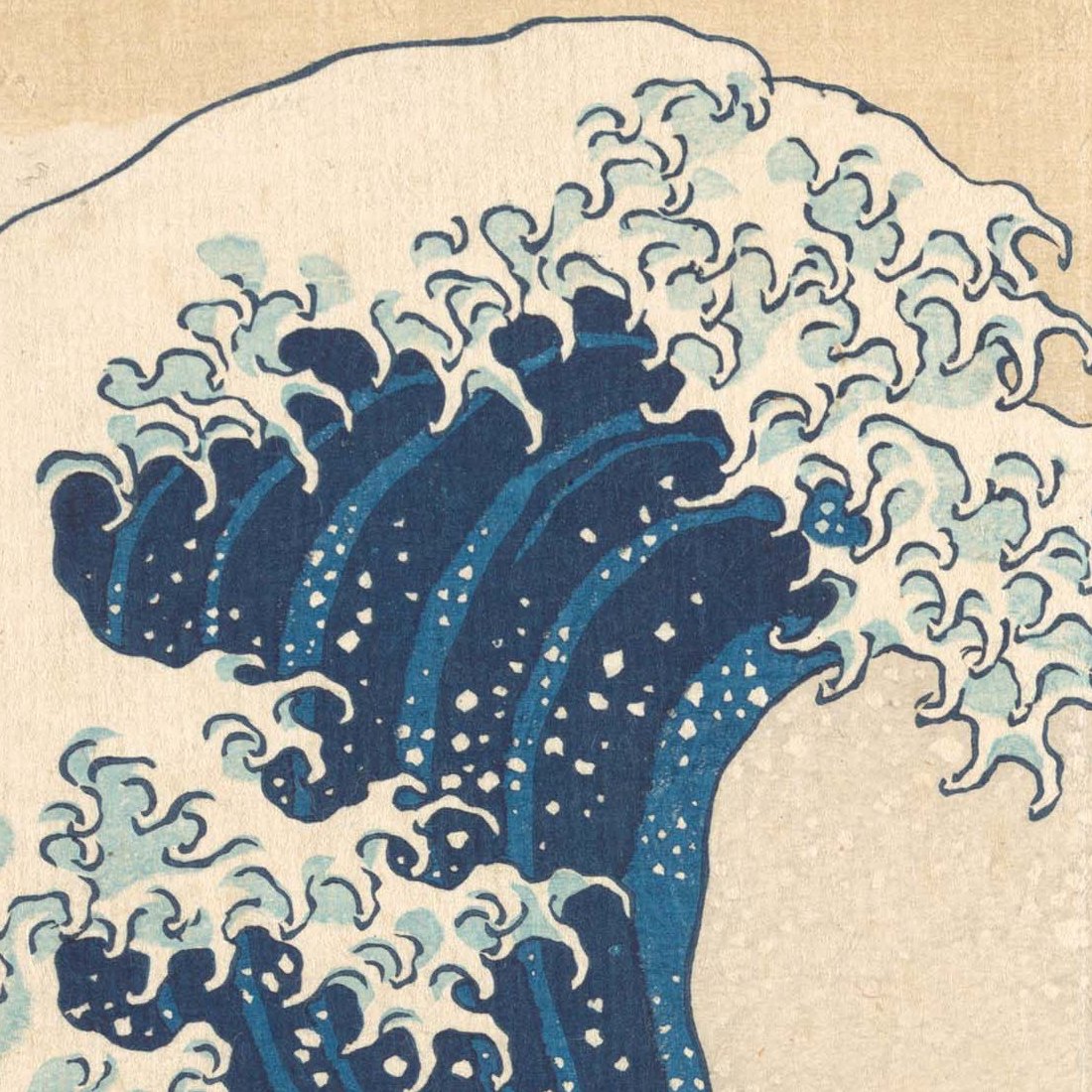《神奈川沖浪裏》の部分拡大。巻き上がる大波の波頭と、細かく砕けるしぶき。