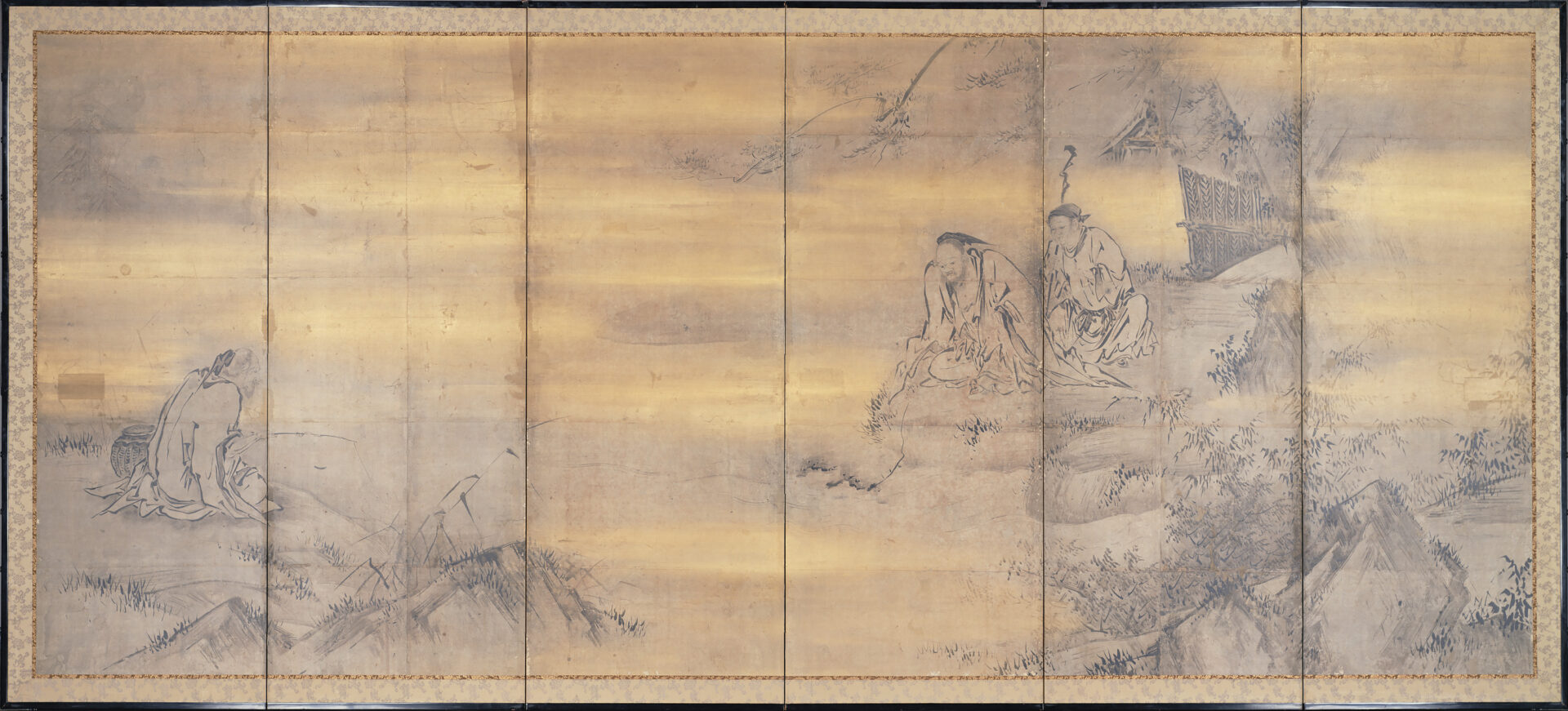伝狩野永徳『仙人高士図屏風』左隻(16世紀後半)