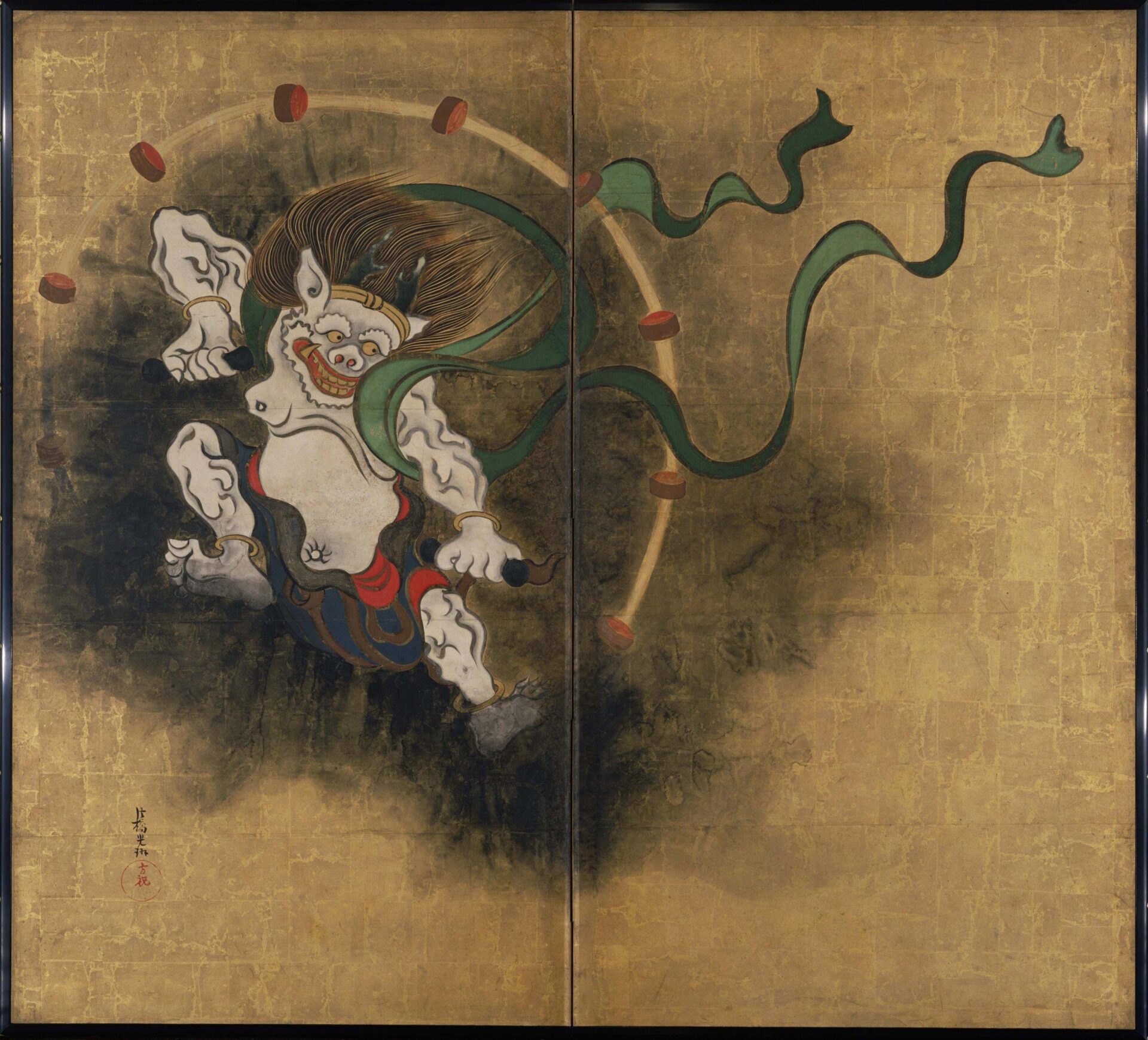 尾形光琳『風神雷神図屏風』左隻 雷神(江戸時代・18世紀)