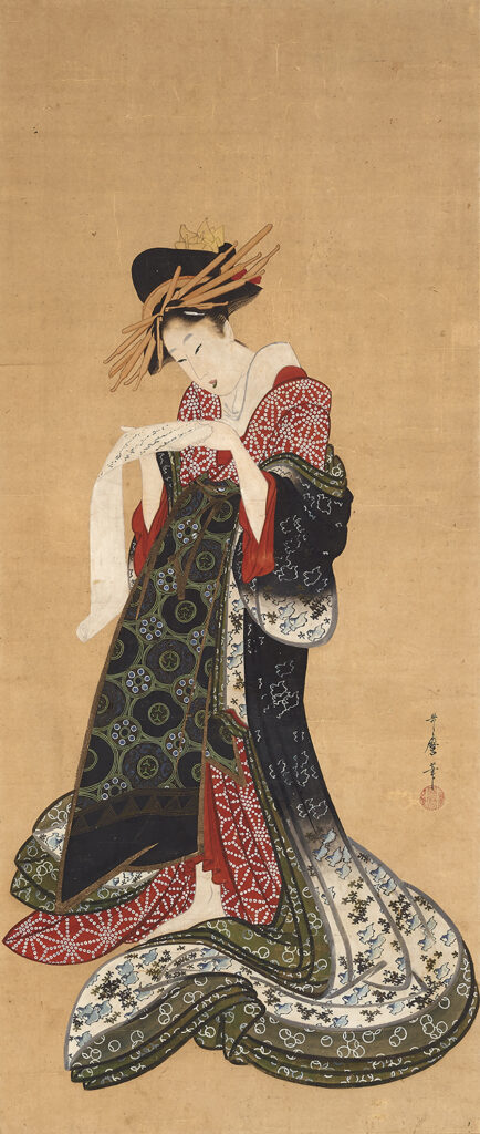 喜多川歌麿《文読む遊女》