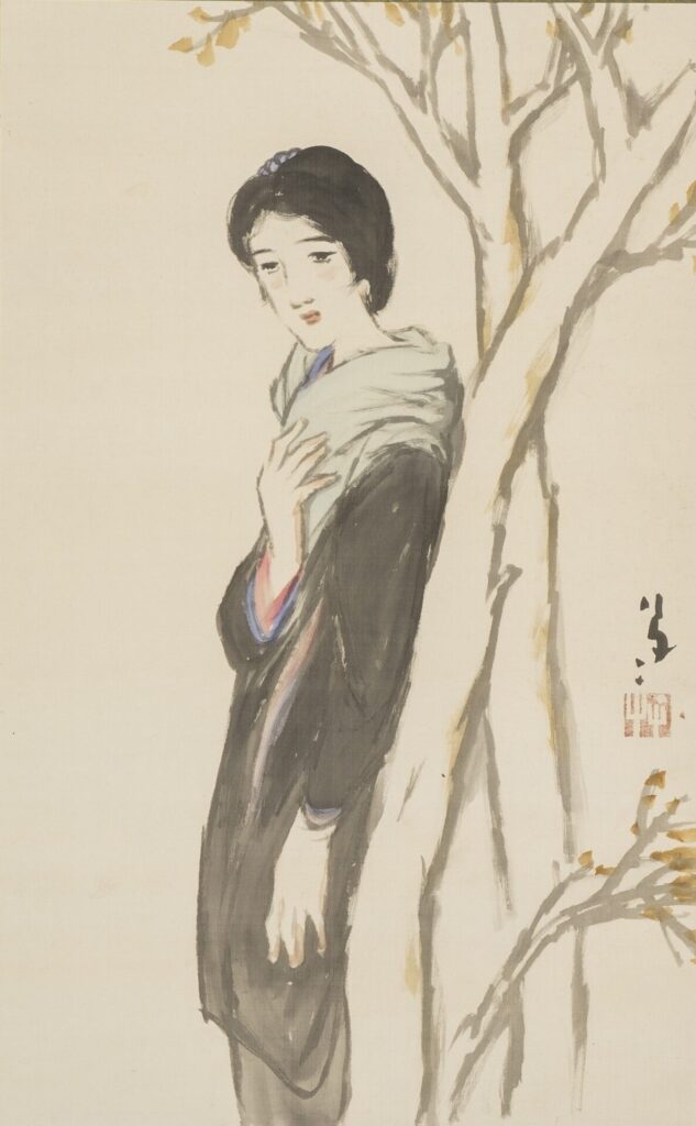 竹久夢二《木によれる女》