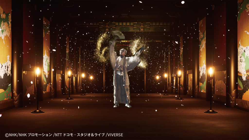 極楽橋で舞う秀吉の幻影（NHK VR「サムライの見た夢～幻の豊臣大坂城～」）