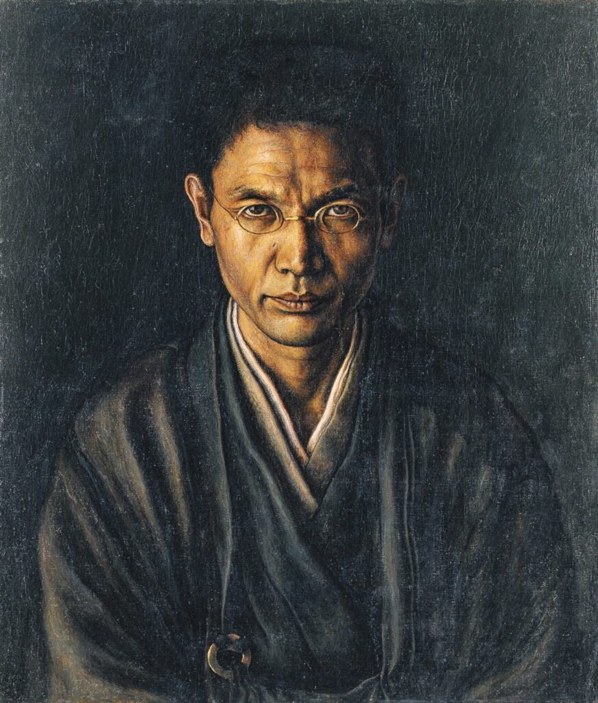 髙島野十郎《絡子をかけたる自画像》