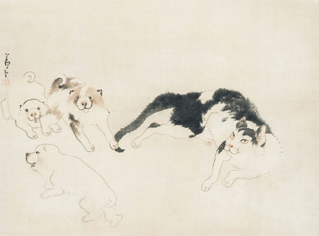長沢芦雪《猫と仔犬》